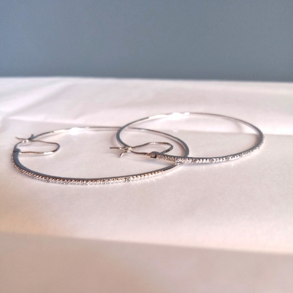 Silver and Diamond Hoop Earrings - Picture 1 of 9